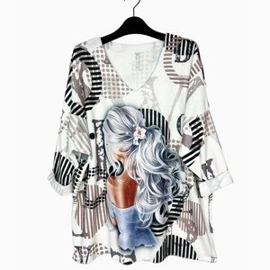 06 MADE IN ITALY V NECK GRAPHIC PRINT SWEATER